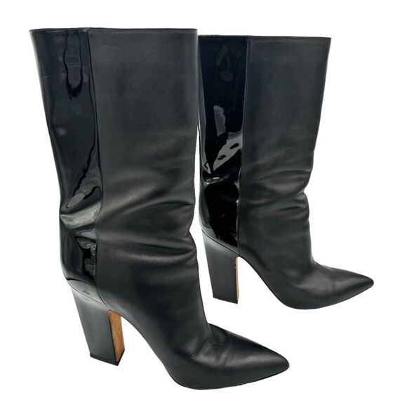 Valentino Garavani Leather And Patent Runway Angular Heel Boots Black Size 9.5 - Picture 2 of 15